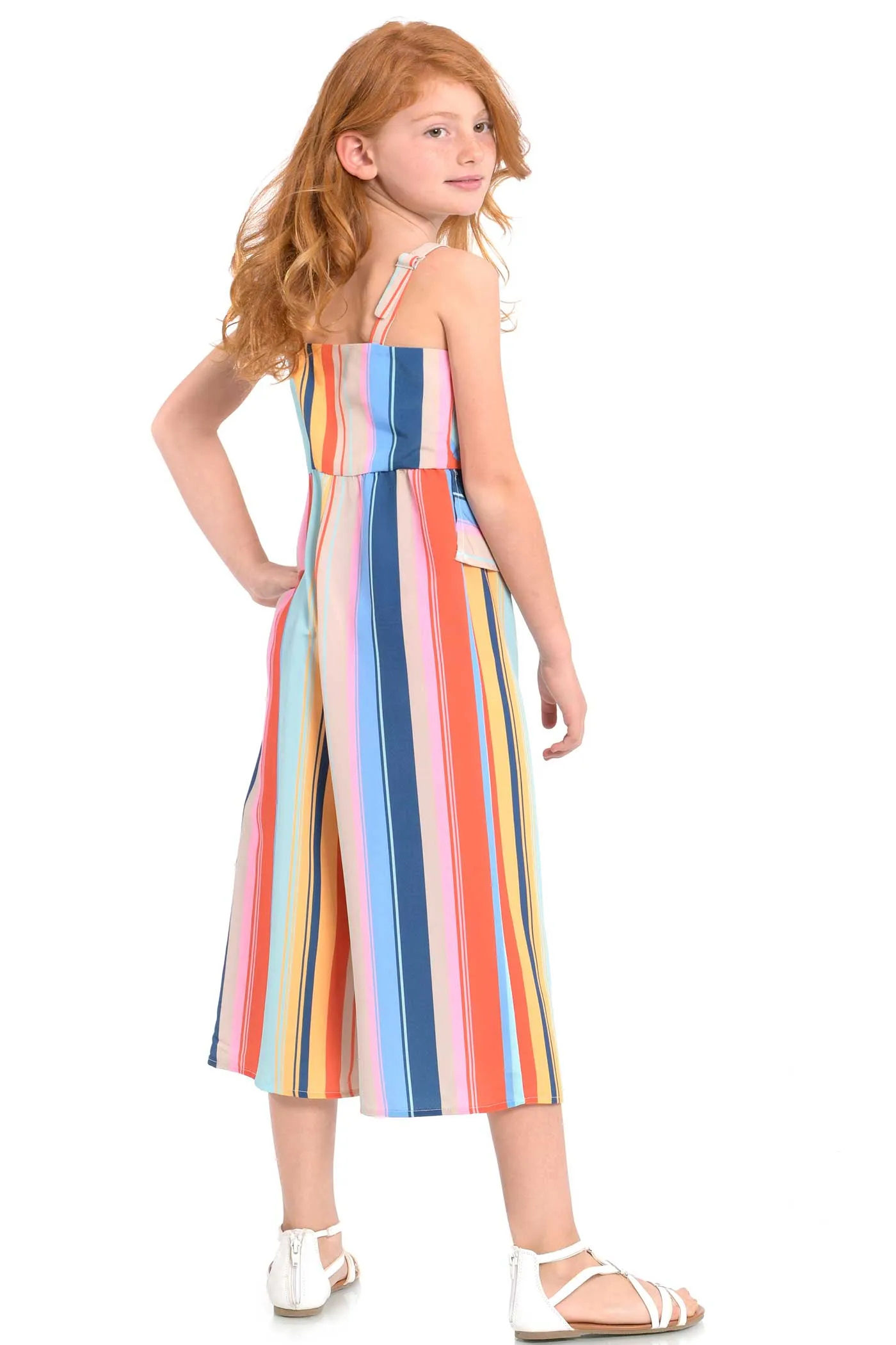 Big Girls | Tween Girls Tie Front Color Striped Jumpsuit
