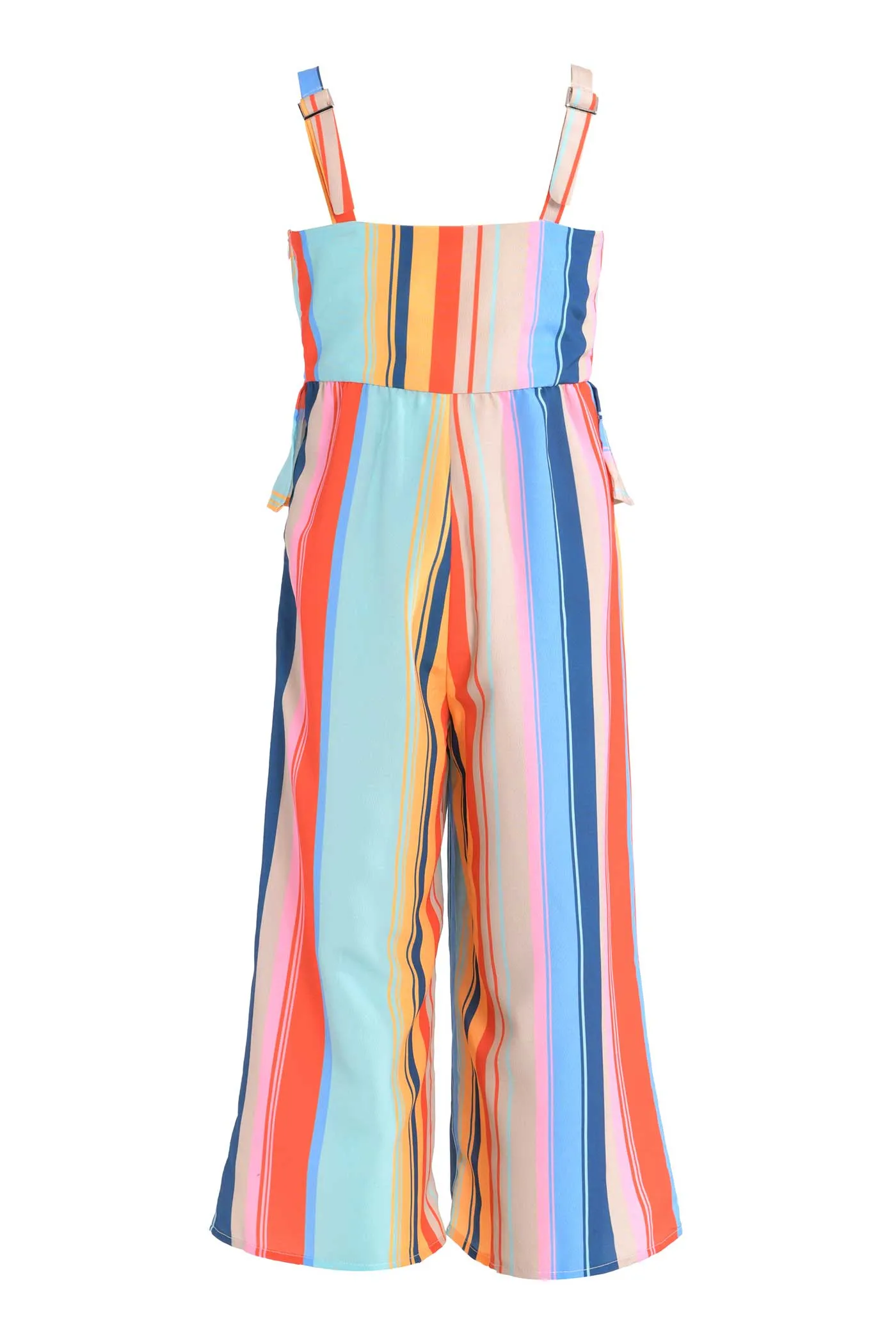 Big Girls | Tween Girls Tie Front Color Striped Jumpsuit