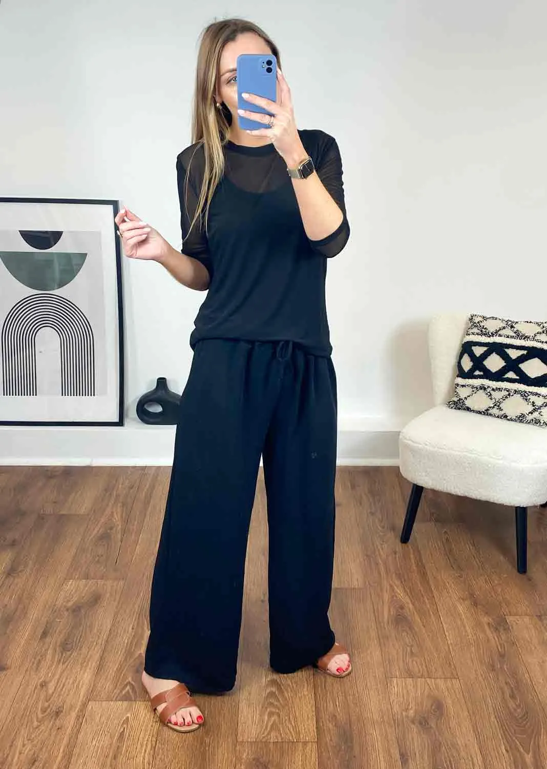 Etta Tie Waist Trousers  in Black