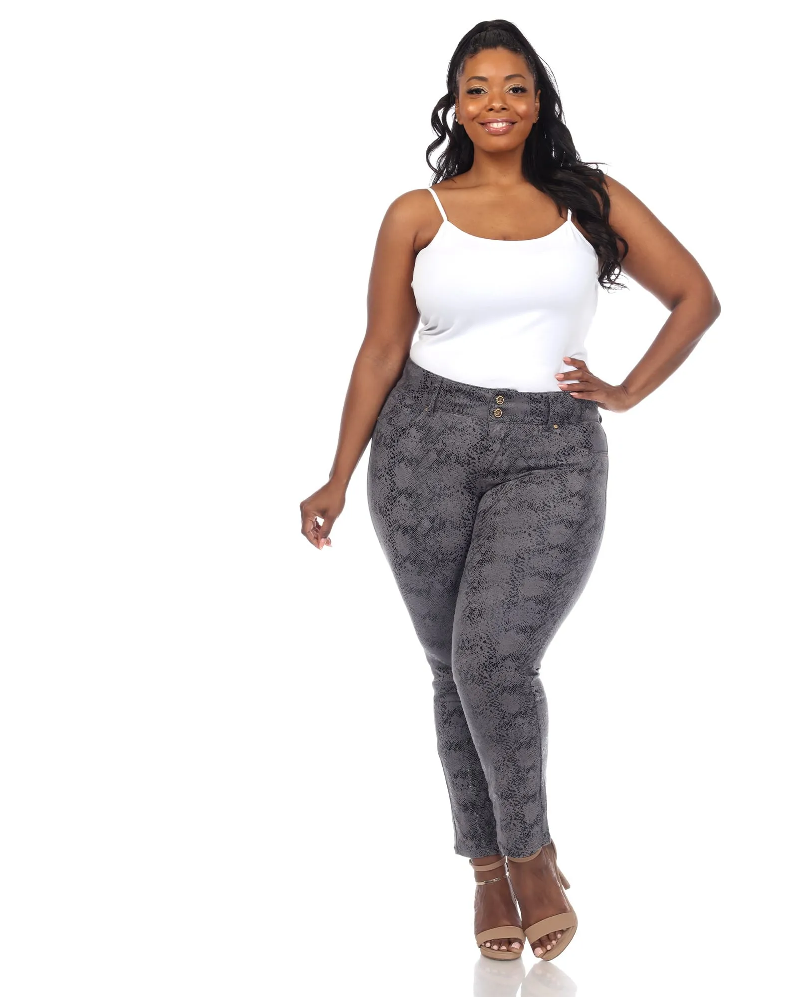 Faux Suede Snake Print Pants | Grey
