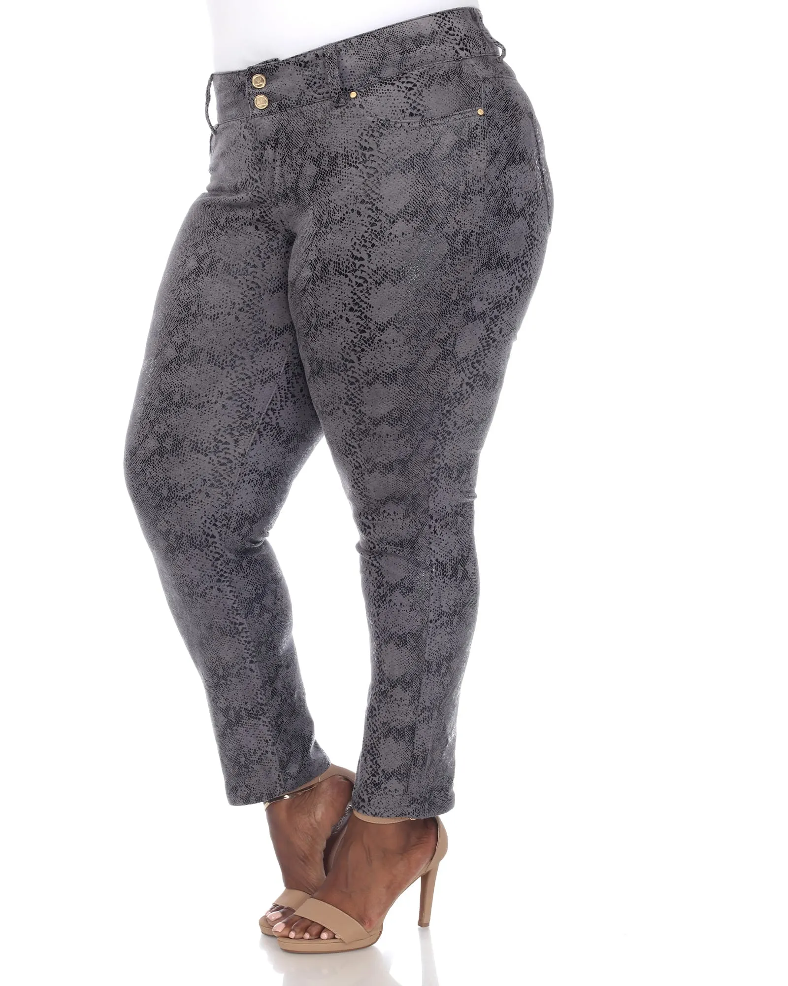 Faux Suede Snake Print Pants | Grey