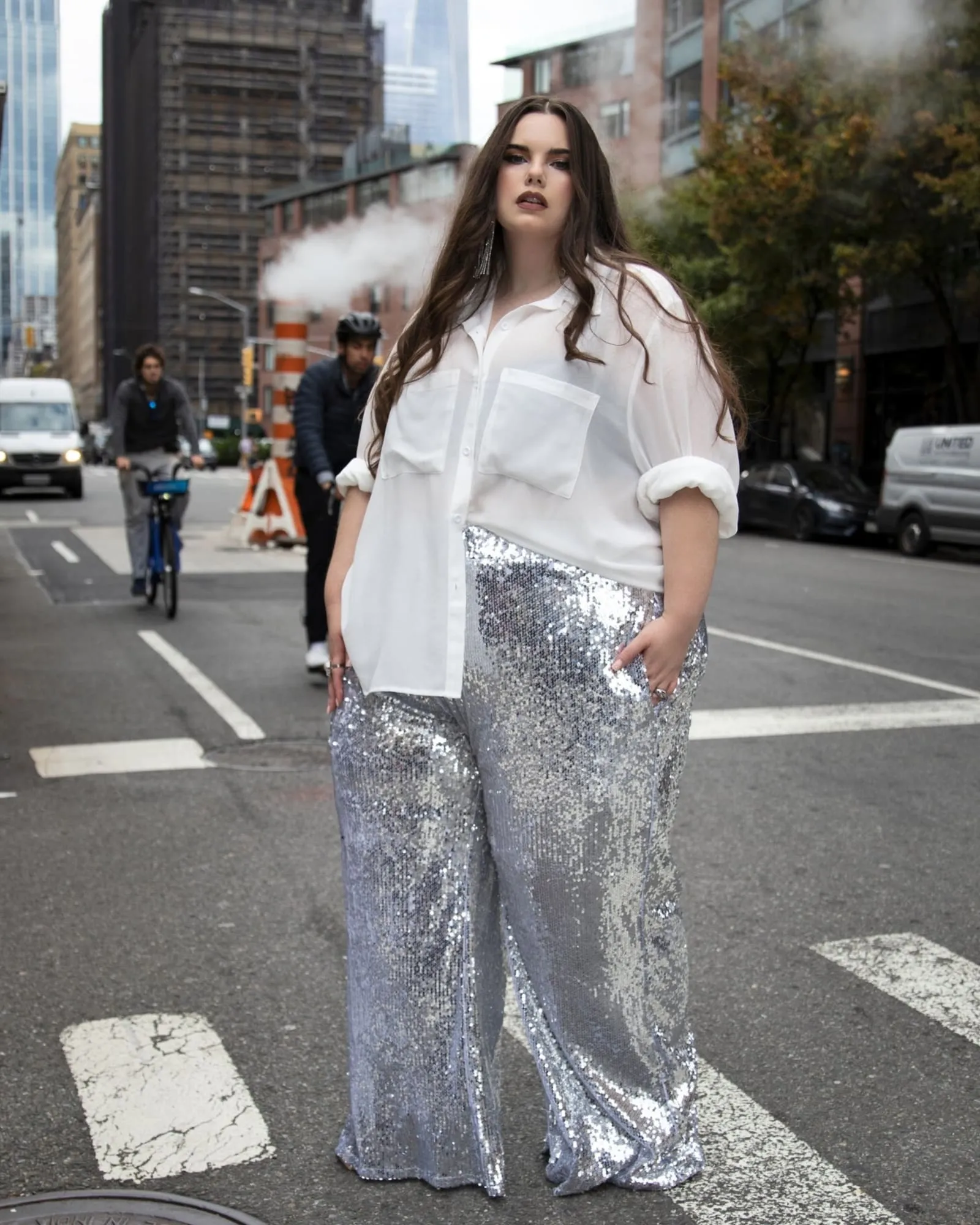 Lexi Sequin Wide Leg Pants | Silver
