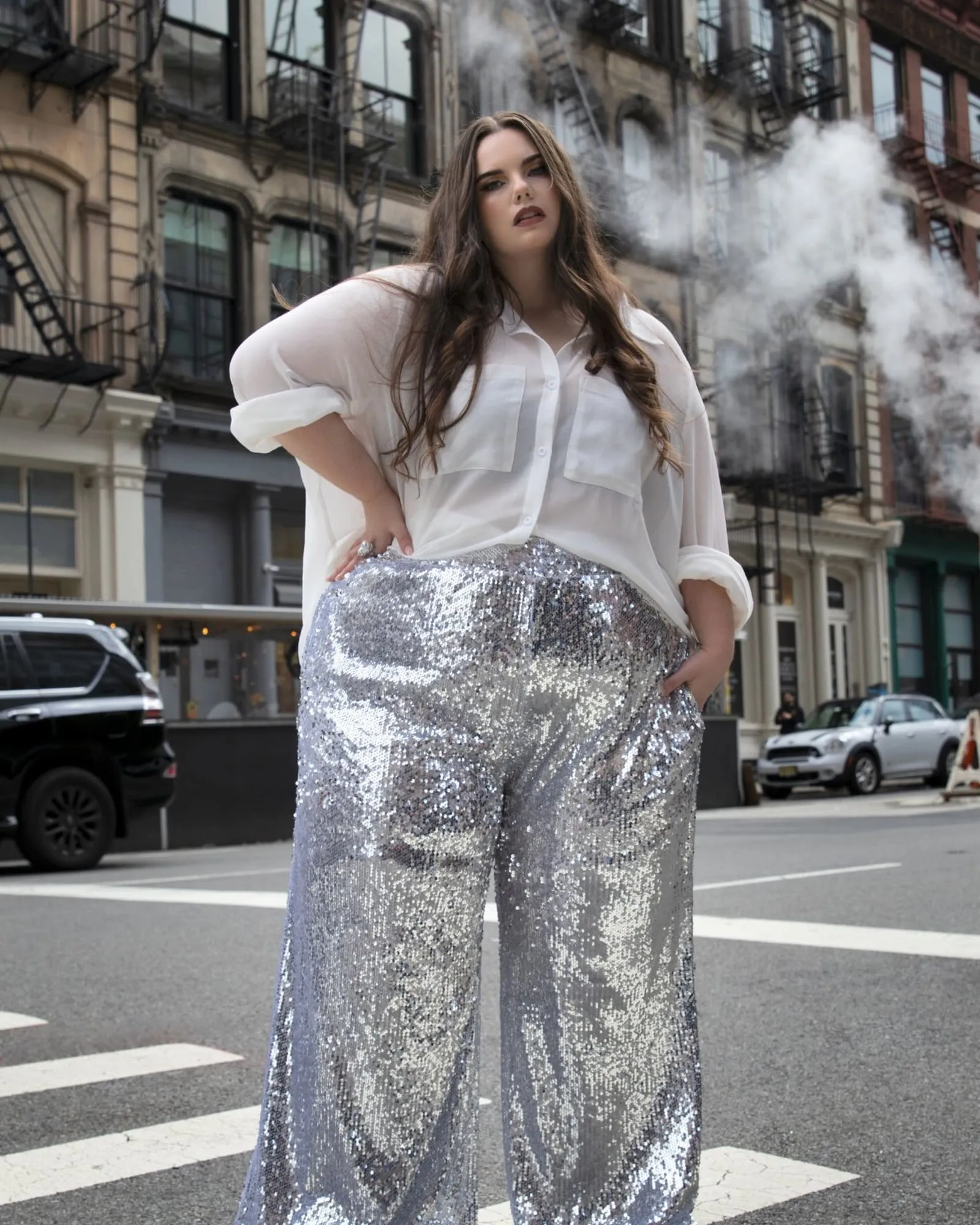 Lexi Sequin Wide Leg Pants | Silver