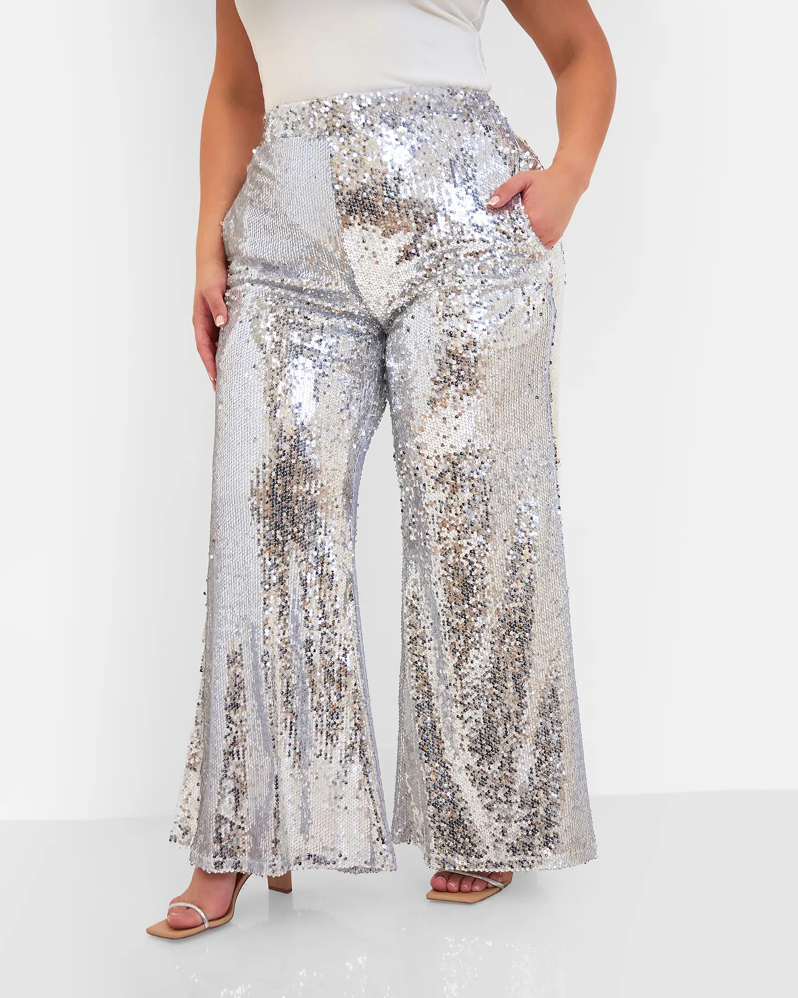 Lexi Sequin Wide Leg Pants | Silver