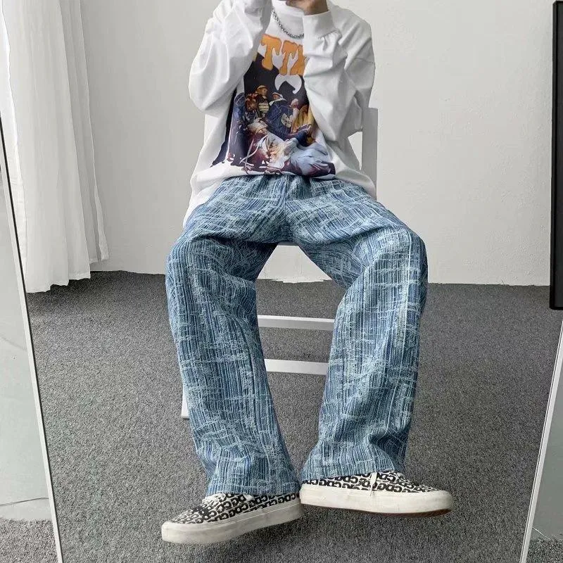 Loose retro washed old daddy straight casual trendy all-match jeans
