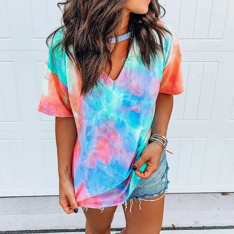 Tie-dye Short Sleeve Blouse Short Pants Sets